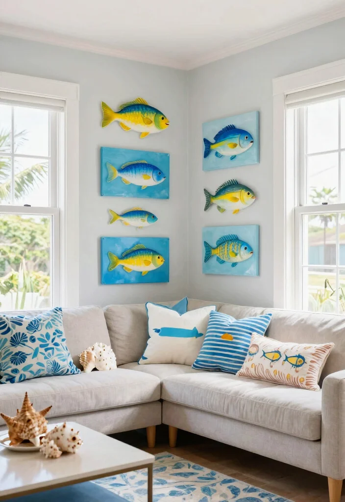 18 Fish Wall Art Ideas With Coastal Charm - 18. Seasonal Fish Decor 1