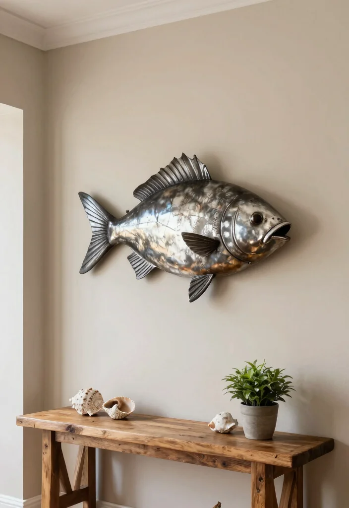 18 Fish Wall Art Ideas With Coastal Charm - 3. Metal Fish Sculptures 1