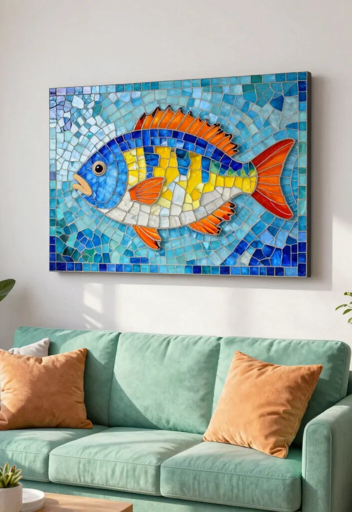18 Fish Wall Art Ideas With Coastal Charm - 4. Fish Mosaic Art 1