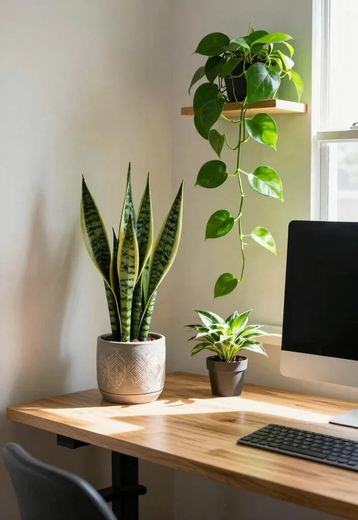18 Stand Up Desk Home Office Ideas for a Healthier Workspace - 4. Infuse Nature with Indoor Plants 1