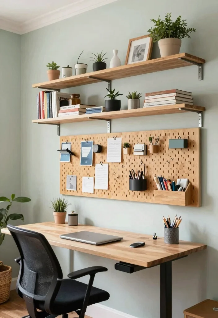 18 Stand Up Desk Home Office Ideas for a Healthier Workspace - 6. Utilize Wall Space for Storage 1
