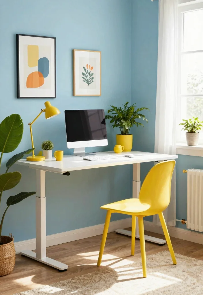 18 Stand Up Desk Home Office Ideas for a Healthier Workspace - 7. Choose a Mood-Enhancing Color Palette 1