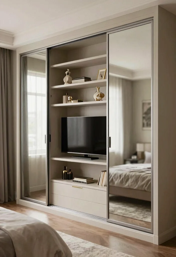 18 Wardrobe With TV Unit 2026 Trending Ideas With Smart Space Saving Design - 4. Wardrobe with Sliding Doors and Built-in TV Shelves 1