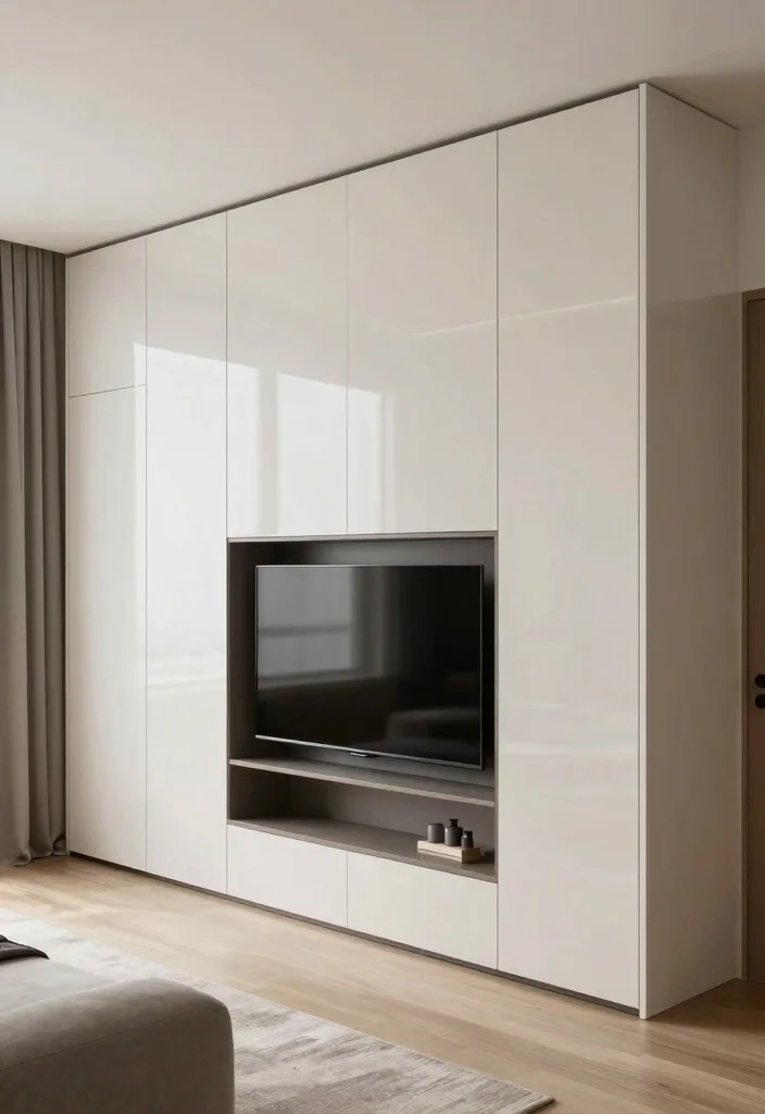 18 Wardrobe With TV Unit 2026 Trending Ideas With Smart Space Saving Design - 9. High Gloss Wardrobe with TV Unit 1