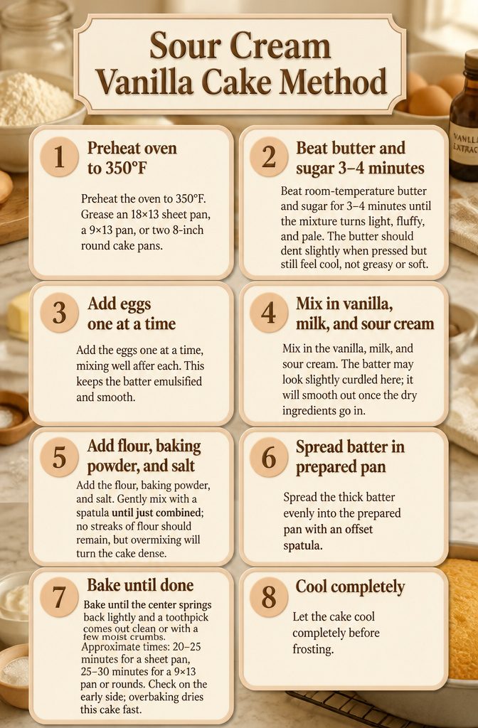 Instructions for making sour cream vanilla cake on a page.