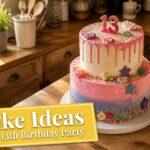 Various cakes in bright colors displayed on a party table.