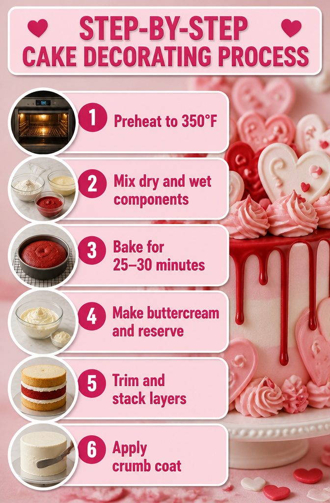 Instructions for making heart-shaped cake layers.