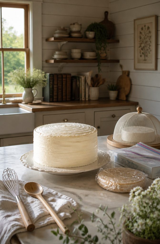 Simple White Cake: A Plain, Soft Layer Cake Recipe 9 An infographic explaining yield and storage tips for white cake.