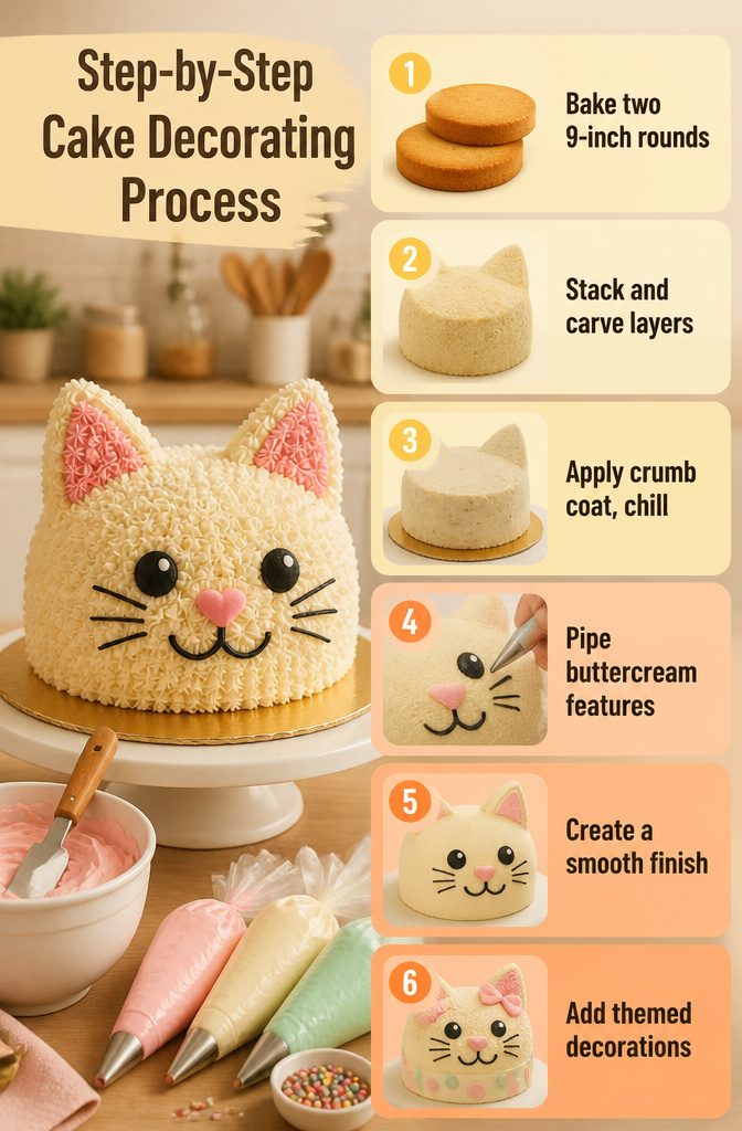 3D Birthday Cake Recipe with Buttercream Steps 3 Instructions for baking and decorating a 3D birthday cake.