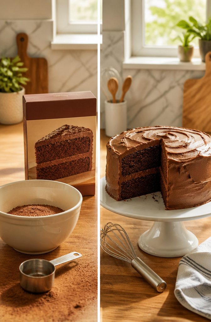 Hostess Chocolate Cake with Marshmallow Filling & Ganache 6 15.25-ounce devil's food cake mix package on a countertop.