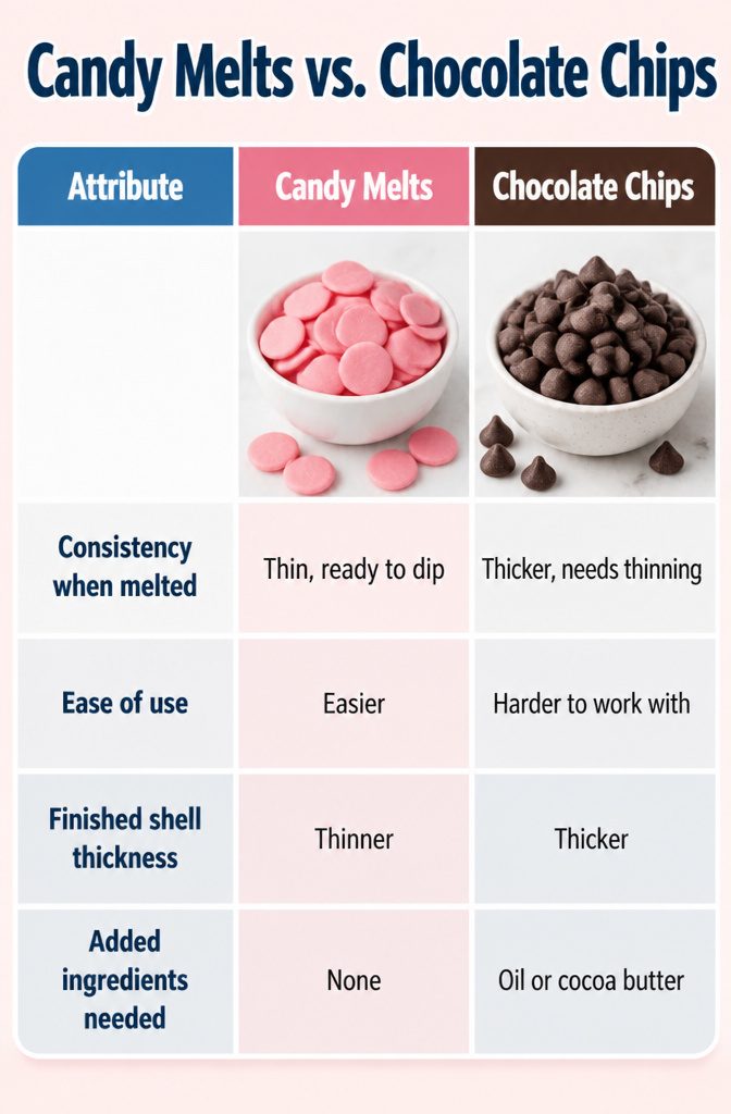 Comparison of candy melts and chocolate chips for coating cake pops.