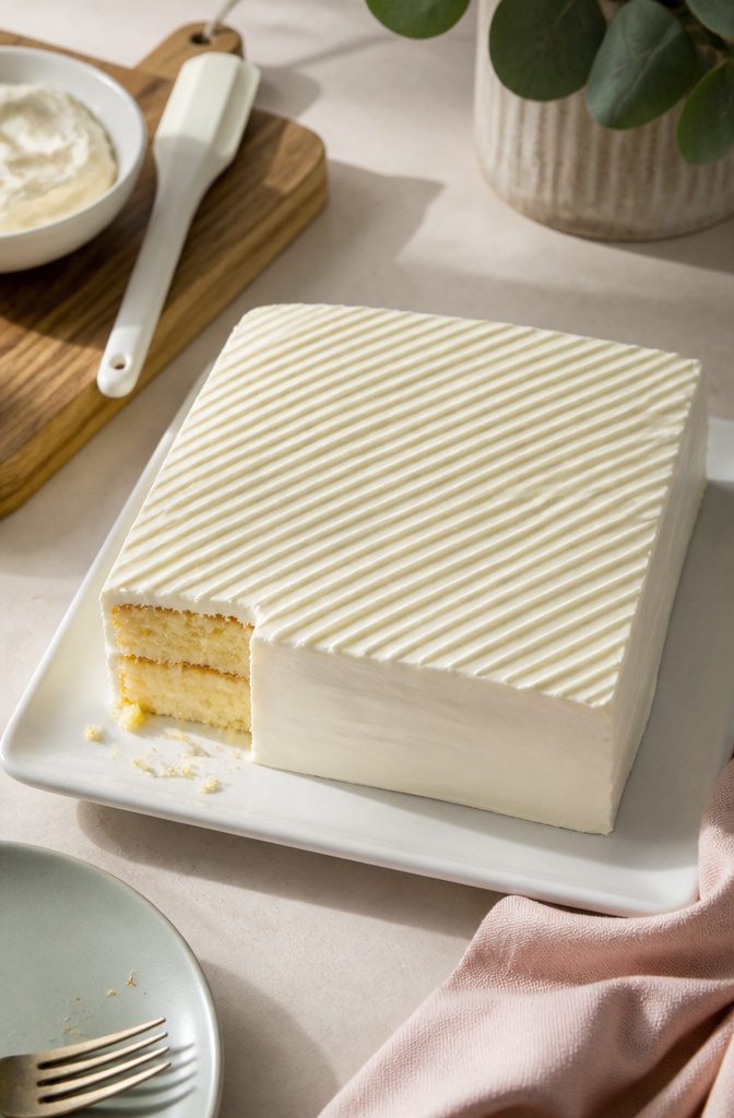 18 Simple Cake Designs Anyone Can Make at Home 6 Square cake adorned with precise, thin diagonal lines in white buttercream.