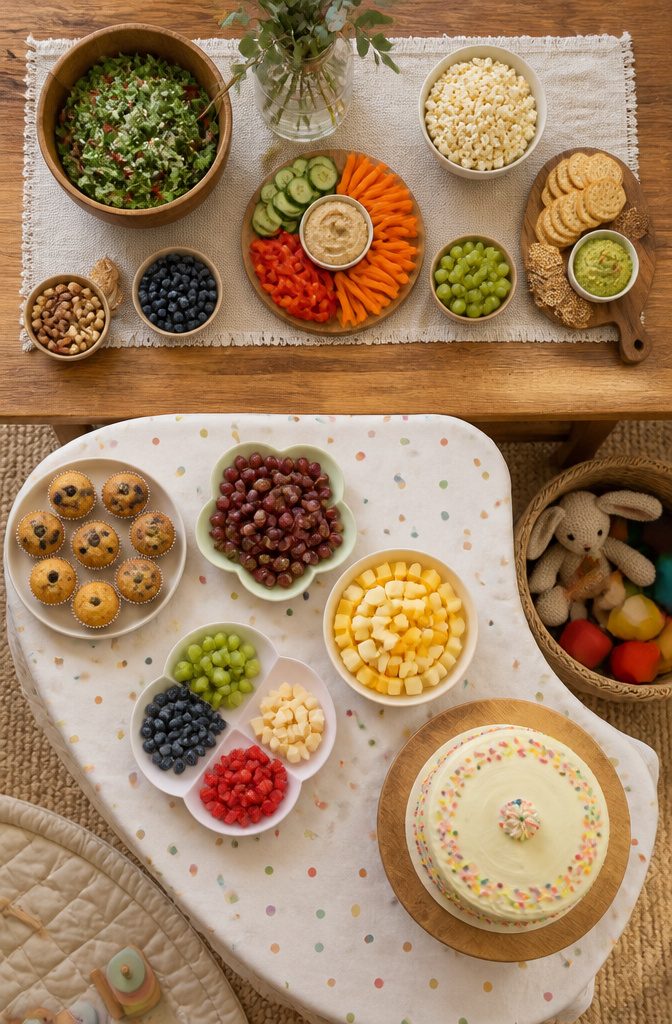 17 Best 2nd Birthday Party Themes Kids Will Love 21 Toddler-friendly food spread with small bites and accessible snacks.