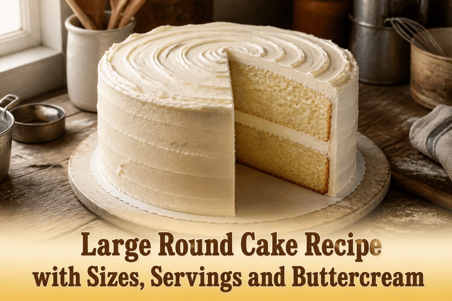 Large round cake with decorative icing and candles.