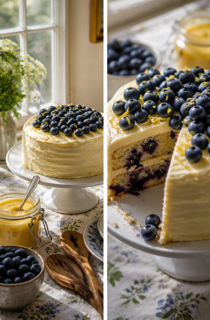 20 Summer Birthday Cake Ideas for Every Celebration 6 Lemon blueberry cake with lemon buttercream and fresh blueberries on top.