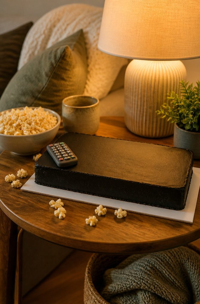 A rectangular cake resembling a TV screen with Netflix text.