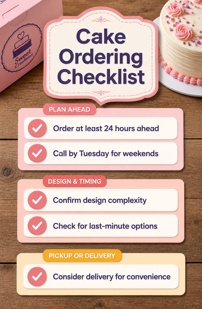 An informational image showing a checklist for ordering birthday cakes.