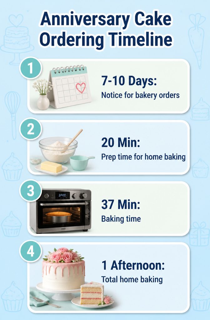 An information image detailing an anniversary cake ordering timeline.