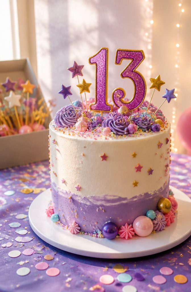 Custom cake topper with a name and age on a cake.
