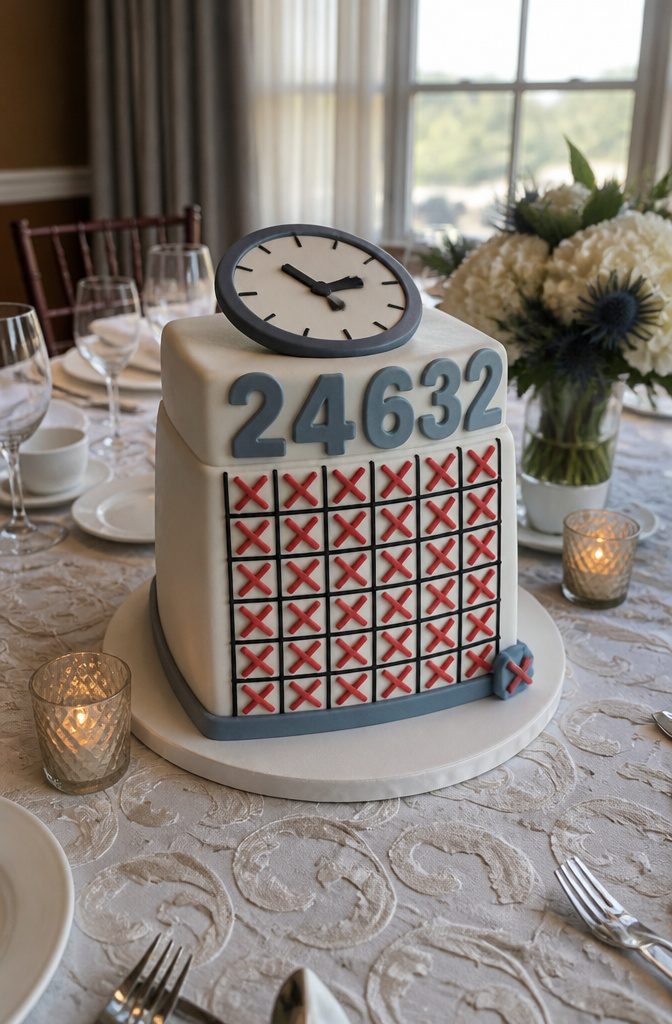 Cake featuring a calendar grid with red X's for retirement countdown.