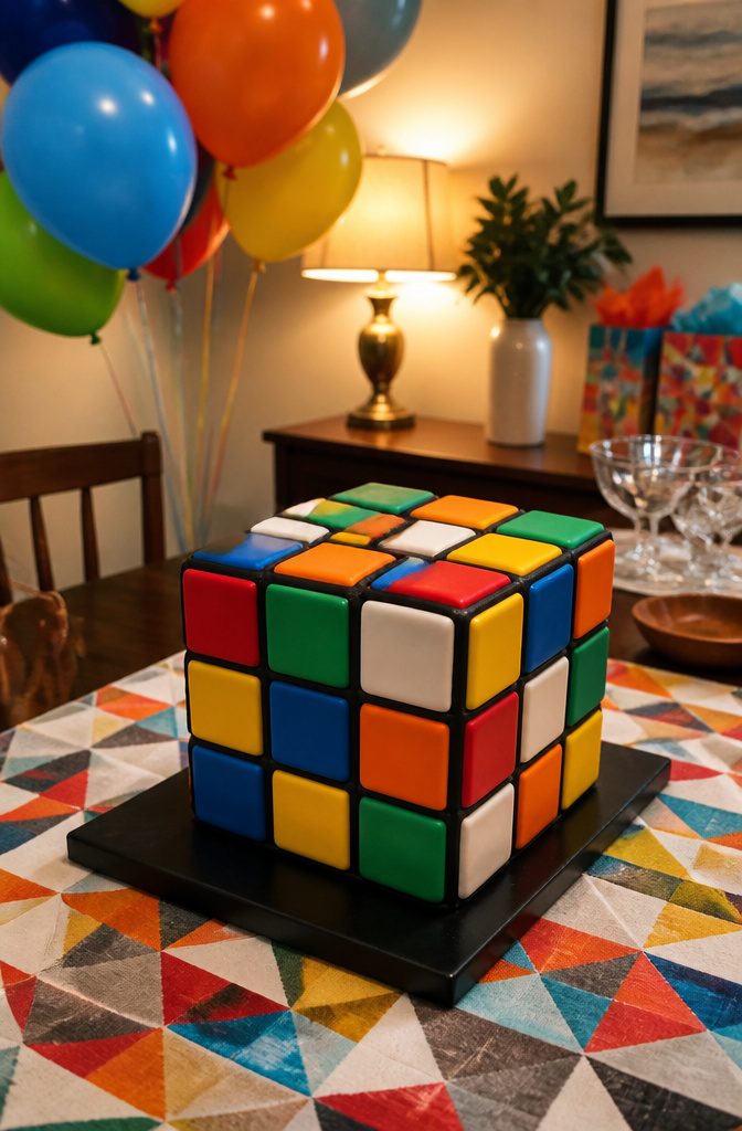 A cake designed to look like a Rubik's Cube puzzle.