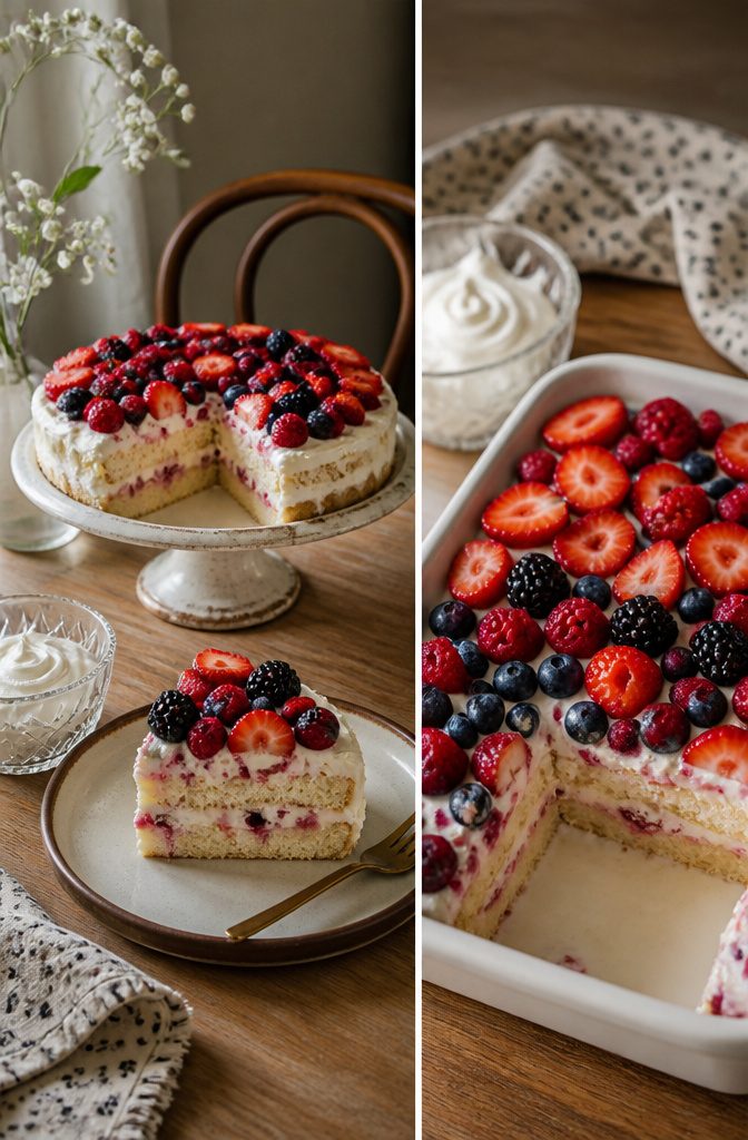 A fresh fruit cake kept in the refrigerator for storage.