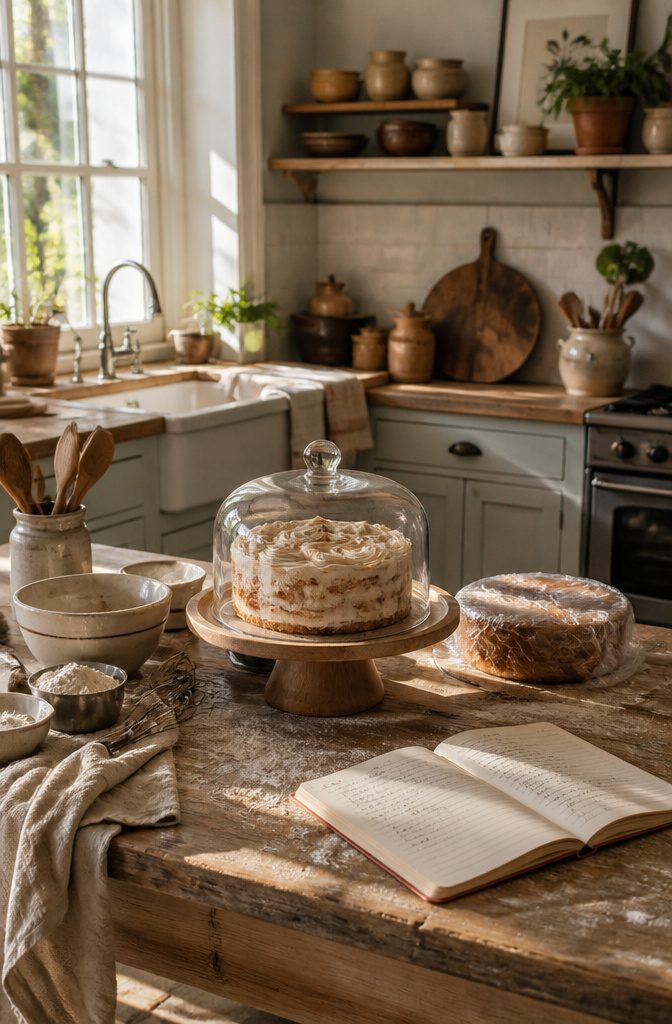 Storage guidelines for frosted cinnamon swirl cake.