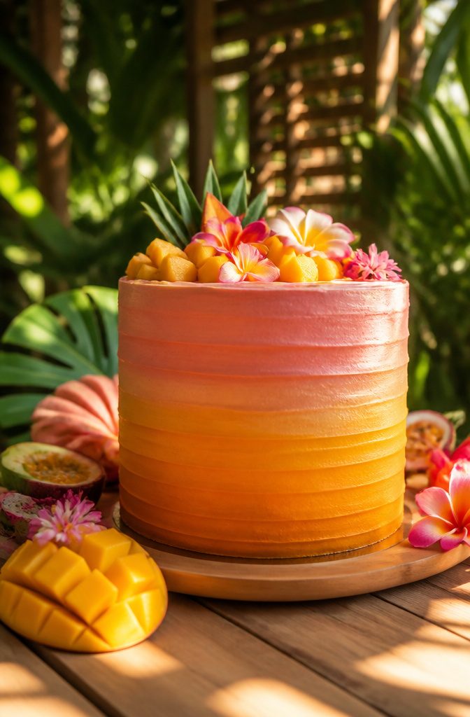 20 Summer Birthday Cake Ideas for Every Celebration 8 Ombre tropical sunset cake with layers of colored frosting.